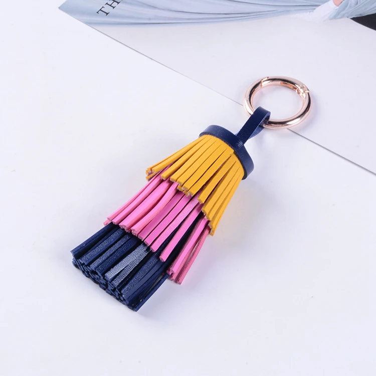 Yongze Cheap Colorful 3 layered promotional custom keyring PU Tassel Keychain4587380255_983239973.jpg