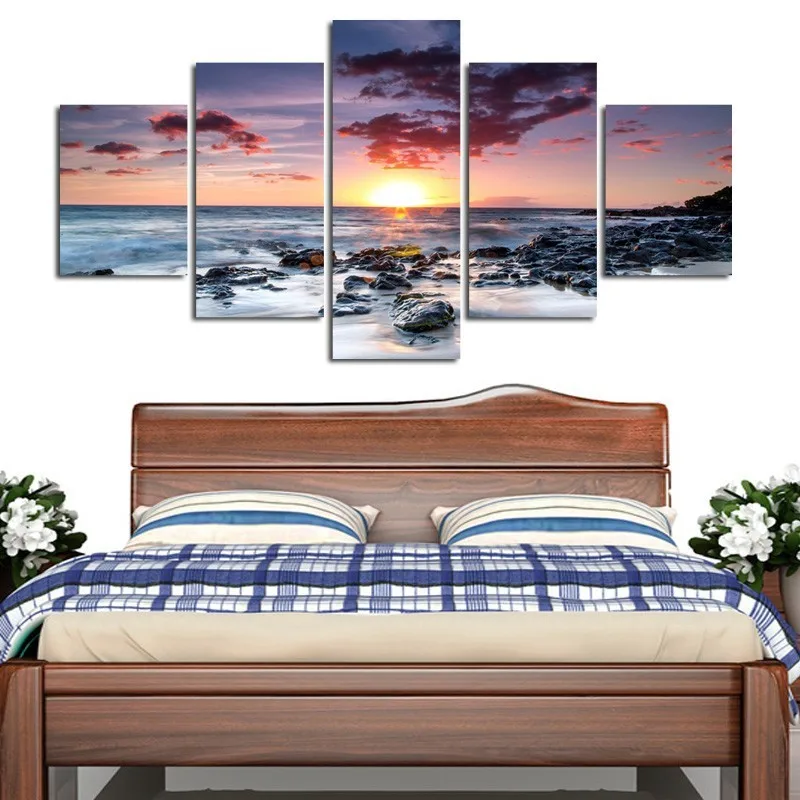 5 Panel seascape canvas print wall art for home decoration