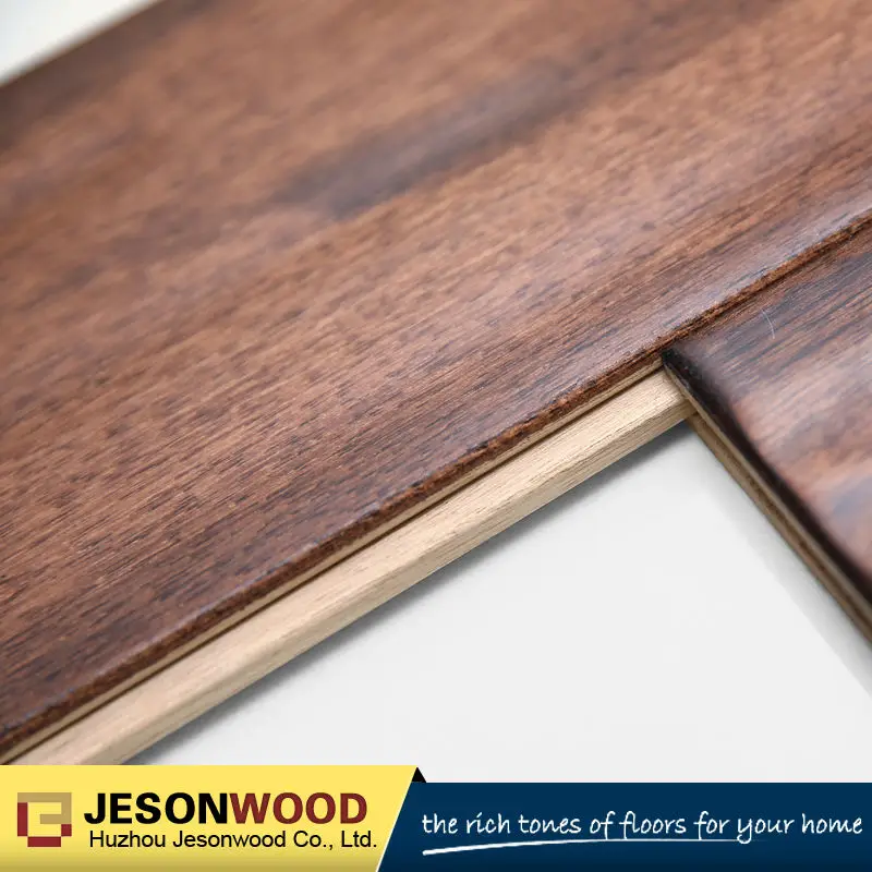 Solid Manchurian Walnut Hardwood Flooring Handscraped Surface