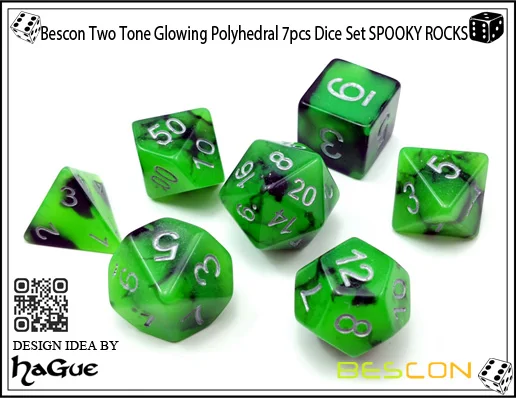 Bescon Two-Tone Glow-in-Dark Polyhedral Dice SPOOKY ROCKS Luminous RPG Dice Set