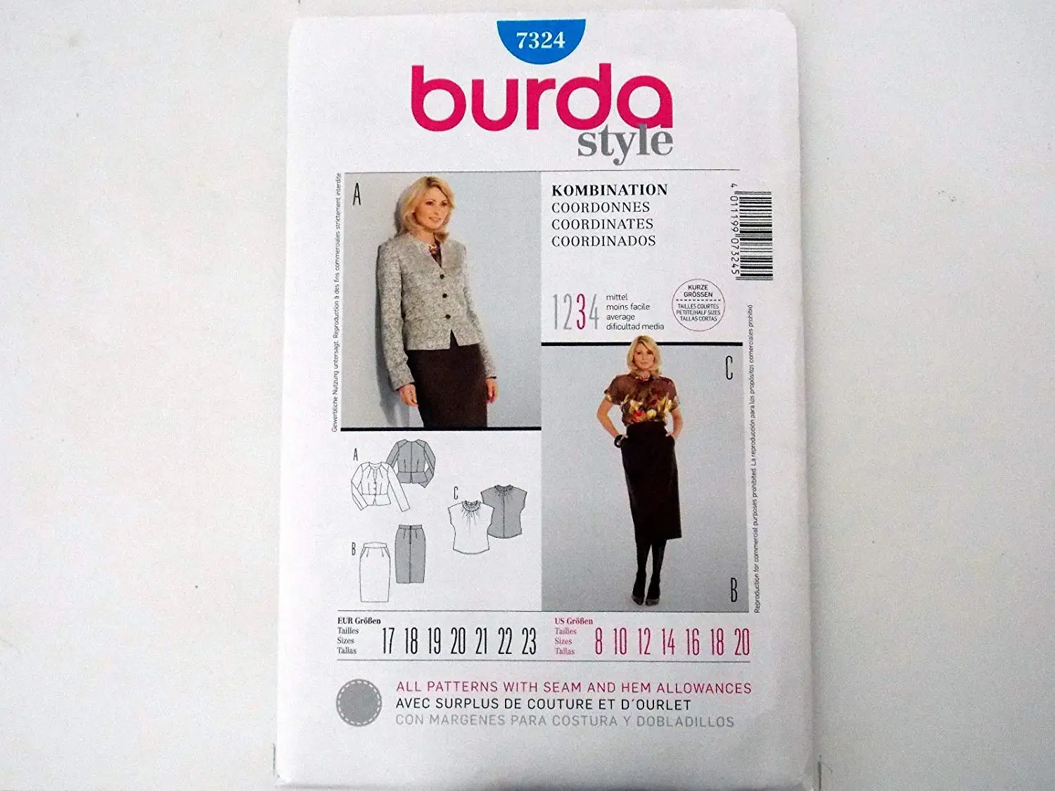 BURDA SEWING PATTERN MISSES' COORDINATES SEMI FITTED # 7324 SIZES 8 THRU 20 ##collectiblemaster