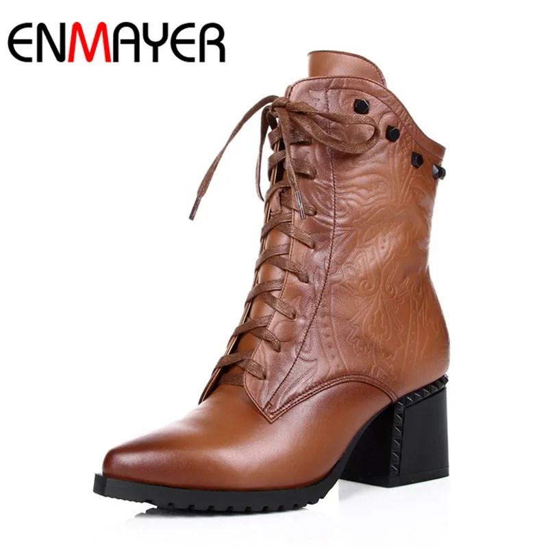 ENMAYER Winter Shoes Women 2016 New Women Boots Size Lace