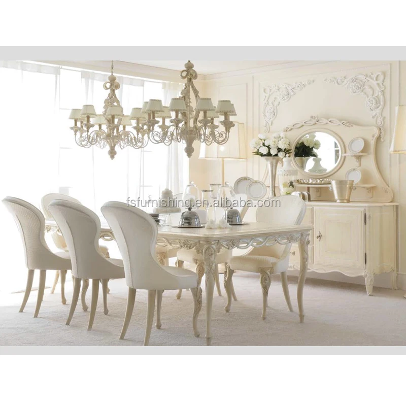 Neoclassic Luxury Dining Room Furniture Set Elegant White Dining Sets Furniture Solid Wood