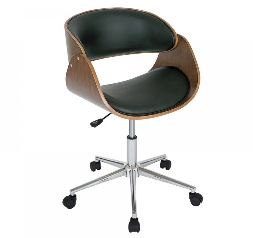 Aspect Curved Padded Office Chair/walnut Wood,Black Leather Effect Seat