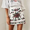 ZH3348G Fashion Summer Short Women Skirts Embroidery Floral High Waist Pencil Skirt For Yound Girls White Black