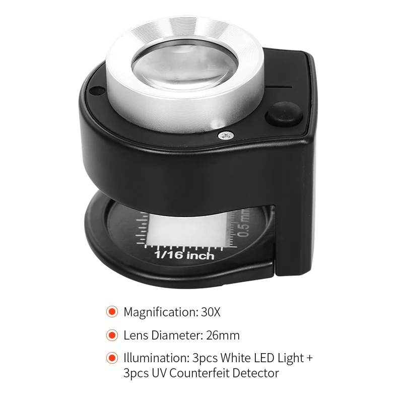 30x Optical Glass Lens Magnifier Full Metal Folding Linen Tester Loupe