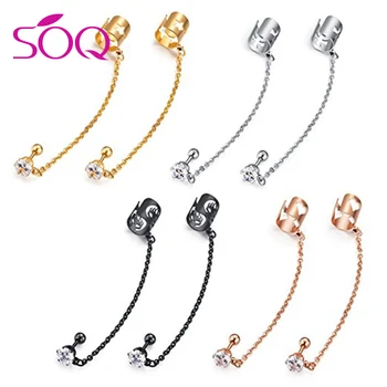Stainless Steel Ear Cuff Chain Linked Earring Cubic Zirconia Stud Clip Earrings On Holder Vintage Stainless Steel Ear Cuff Chain Linked Earring Cubic Zirconia Stud Clip Earrings On Holder Vintage