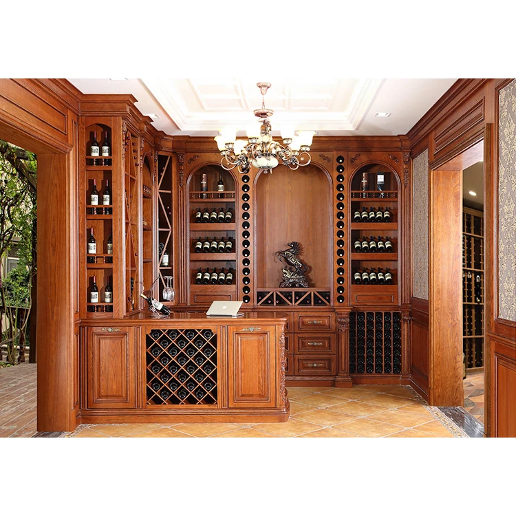 French Furniture Antique Solid Wood Door panel Wine Display Cabinet