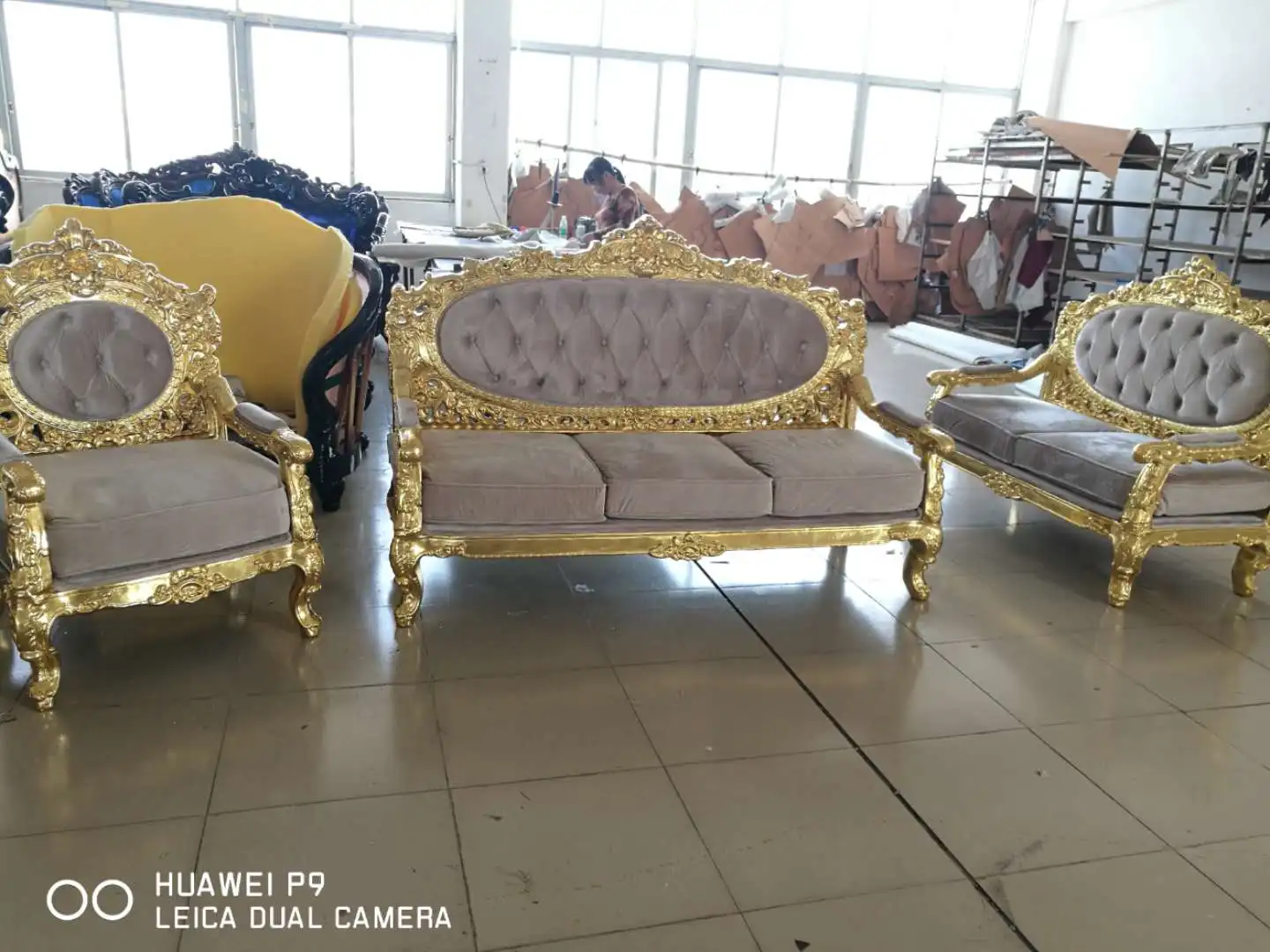 home furniture European italian classical livingroom furniture gold foil antique royal luxury sofa set