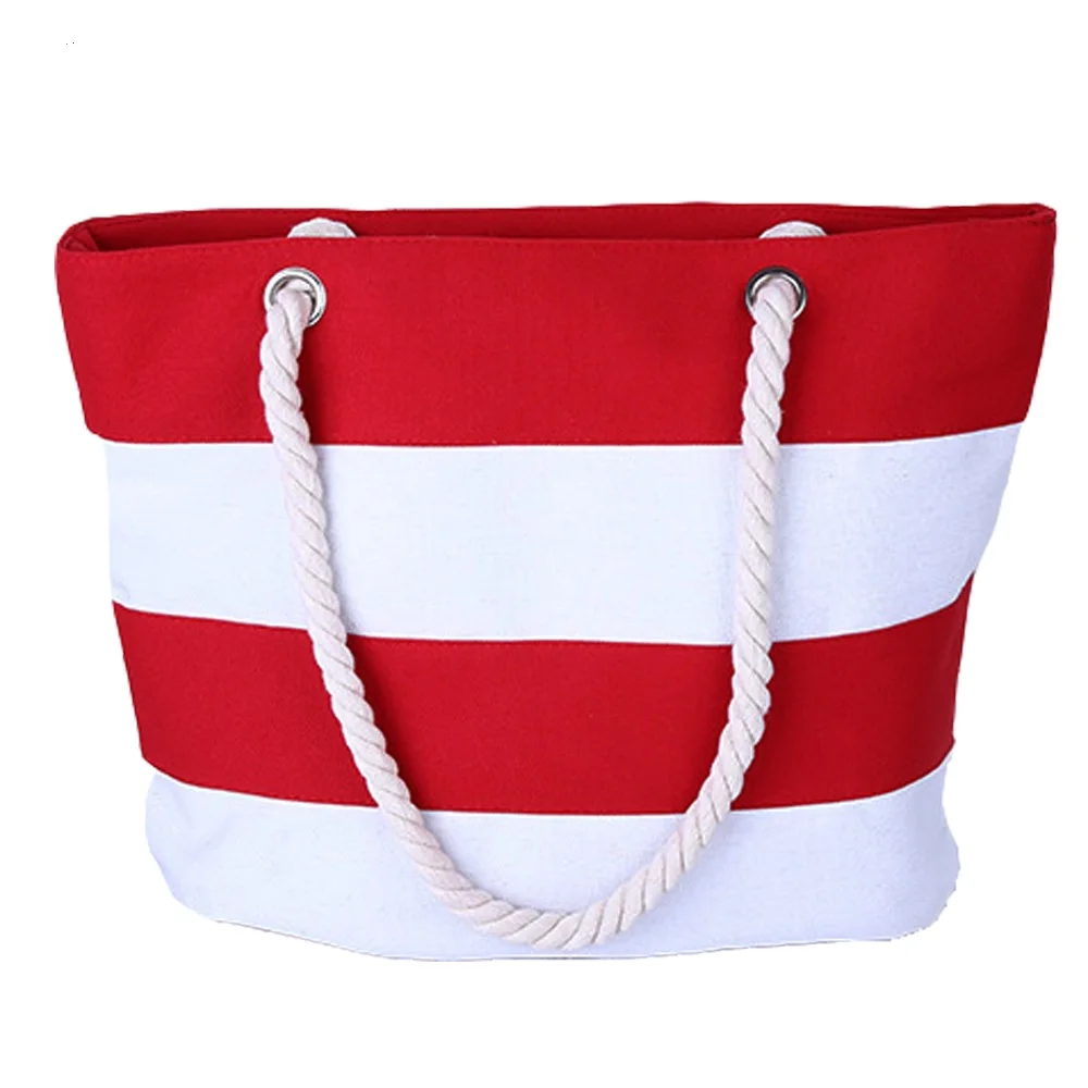Wholesale Stripe Large Canvas Beach Bags Promotional Custom Canvas Rope ...