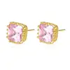 LUOTEEMI 8*8 mm Square Cubic Zirconia Stud Earrings Clear Pink Purple Champagne CZ Stone Ear Stud