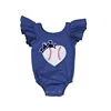 wholesales kids girls baby clothing flutter sleeve sports season outfit cotton baseball romper