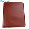 Office supply A4 size flexible flat zip folder with brown PU leather and calculator