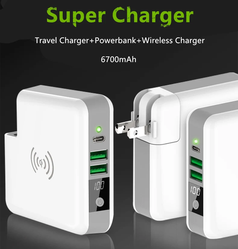 New Type Wireless Charger Module 3 In 1 Wireless Power Bank Travel Charger for iPhone