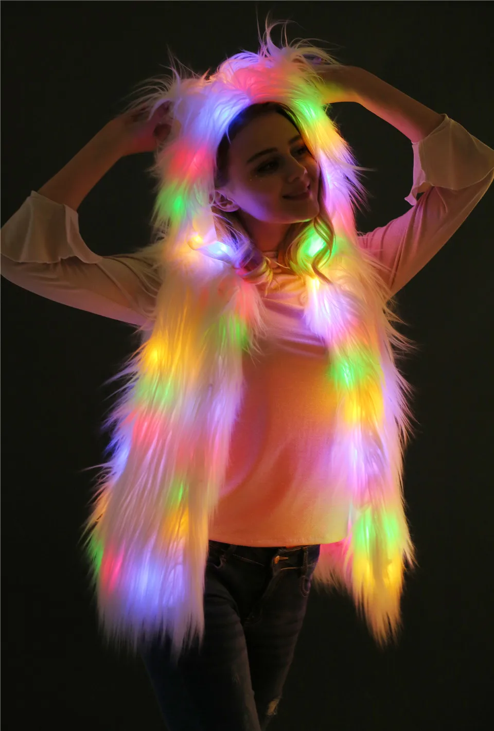 Winter White LED Lights Hooded Faux Fur Vest Coat Jacket Halloween Christmas Party vests