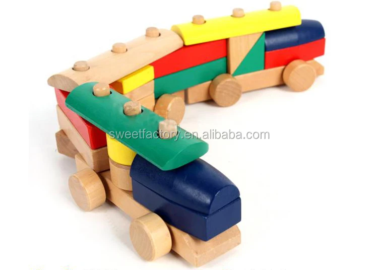 Wooden Building Block Train Toy Set,Funny Diy Wooden Building Block