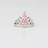 Pink zircon size 6*12mm 925 sterling silver crown design open couples zircon silver ring
