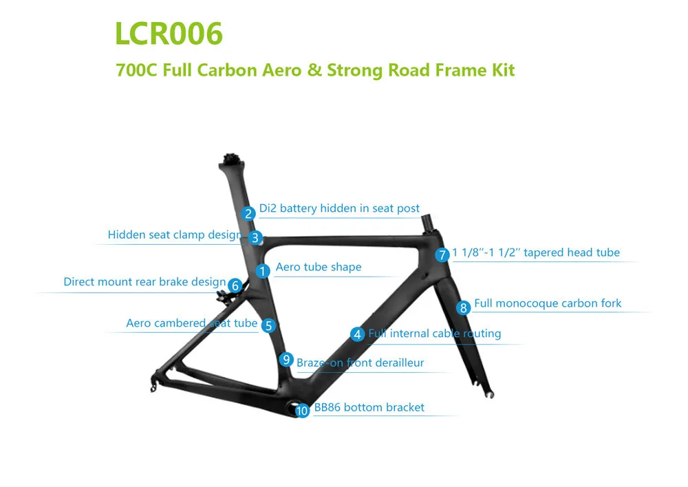 Aerodynamic Design Carbon Road Bike Frame Di2 Compatible Road Bicycle