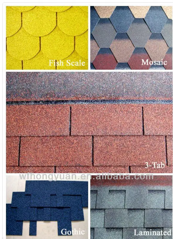 De fibra de vidrio de colores Asphalt Roofing ShingleRed/Grey/Brown/Green/Black/BlueMembrana