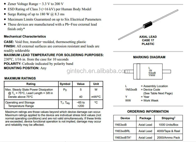 Diodo Zener 1n5347b 5 W 10v,5 Vatios Zener Regulador Diodos 3,3200