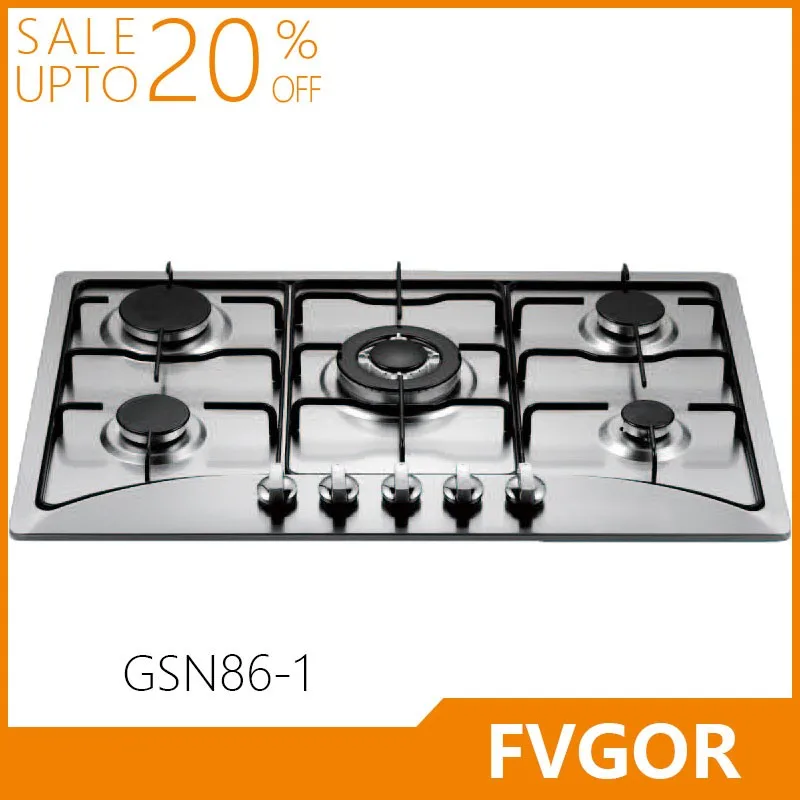 Stainless Steel Lpg Gas Stove Home Appliance Built In Gas Hob 5 Burners