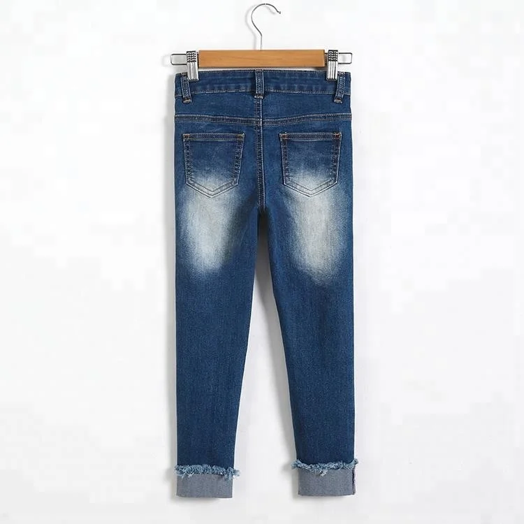 
Cotton Fashion Denim Custom-Made Blue Pants Skinny Kids Girls Clothes Children Jeans 