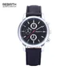 Rebirth original luxury brand fashion 3D silver Bar 12 Hour simple dial women casual quartz japanese movement mens leather watch