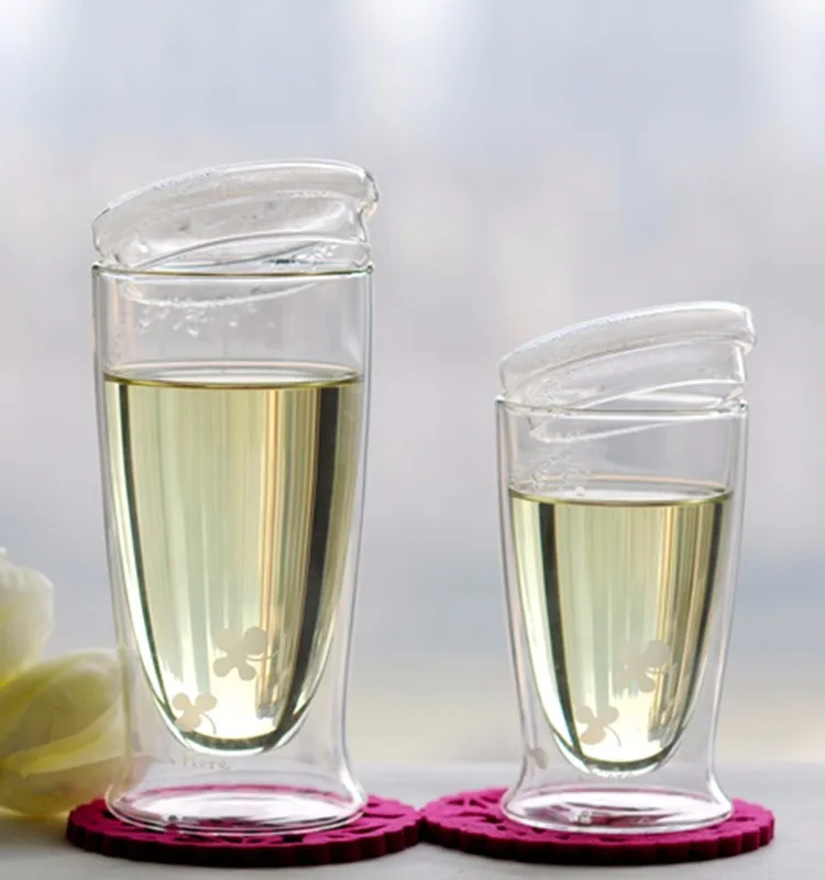 Relea Borosilicate Double Wall Pyrex Drinking Glass With Lid 350ml