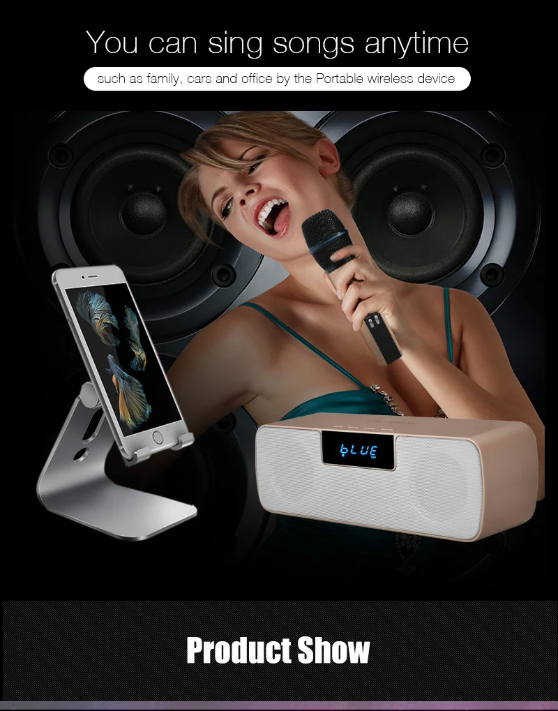 Karaoke Wireless Handheld Mic Portable Speaker Phone Best Stereo Mobile Car Blue tooth Microphone