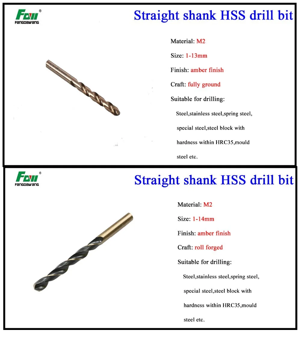 Fangdawang Factory Grade M35 M2 Fully Ground Amber Finish Hss Twist