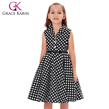 Rahmat Karin Anak Vintage 50 S Gaun Gadis Retro Vintage Tanpa Lengan Lapel Collar Gaun Hitam Dengan Putih Polka Dots Cl009000 1 Buy Gaun Hitam