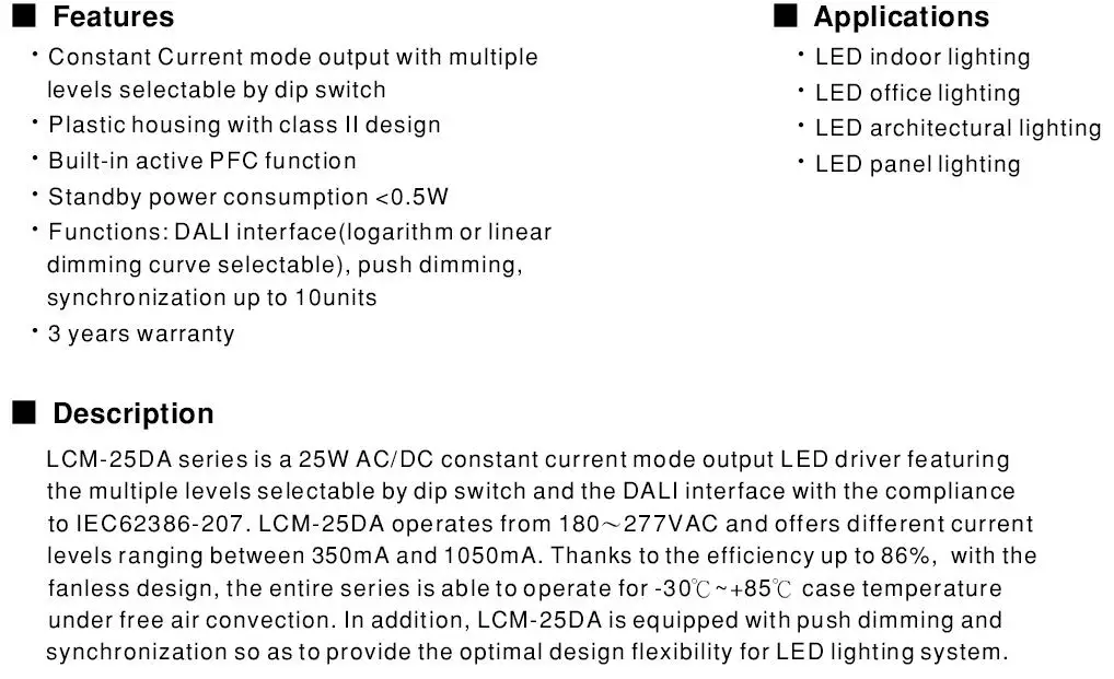 lcm-25da; constant d/'électricité LED Alimentation variateur Dali; MeanWell
