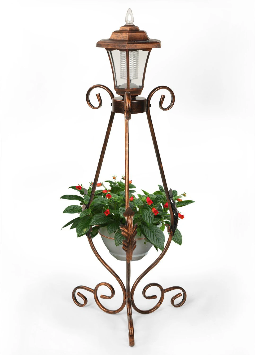 Outdoor Metal Plant Stand With Solar Lantern For Garden.jpg