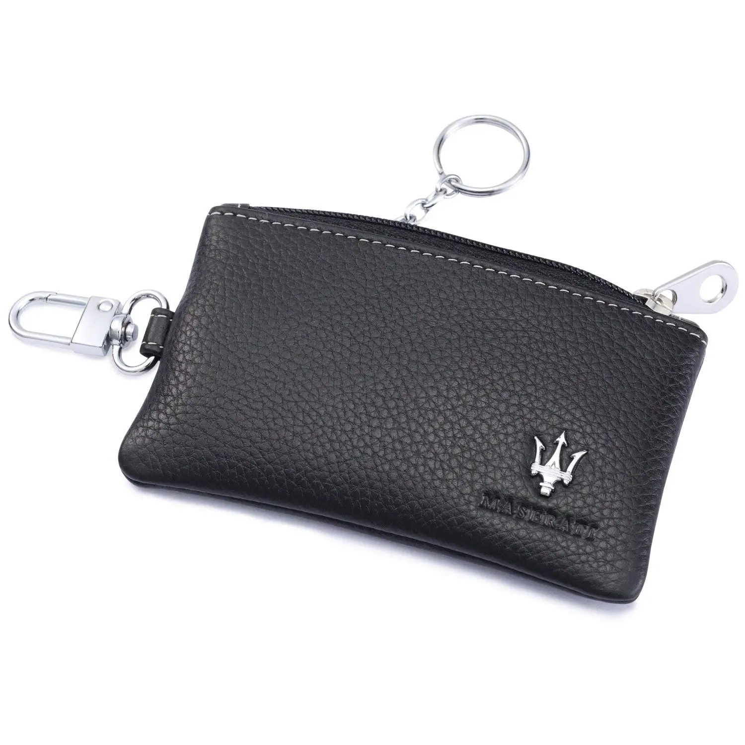 Maserati Car Key Holder Remote Cover Fob with 1 Metal Keychain - Genuine Leather