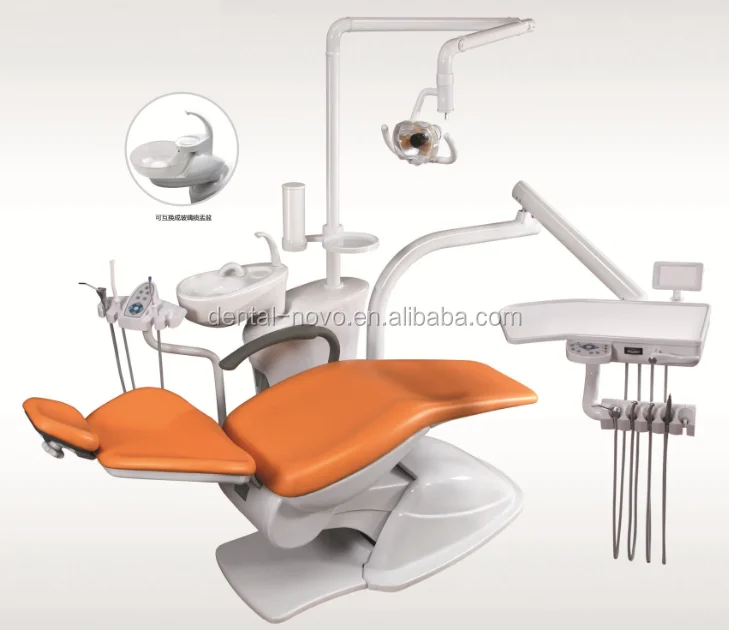 Dental Equipment Orange Color High Class Dental Unit With Dental Stool