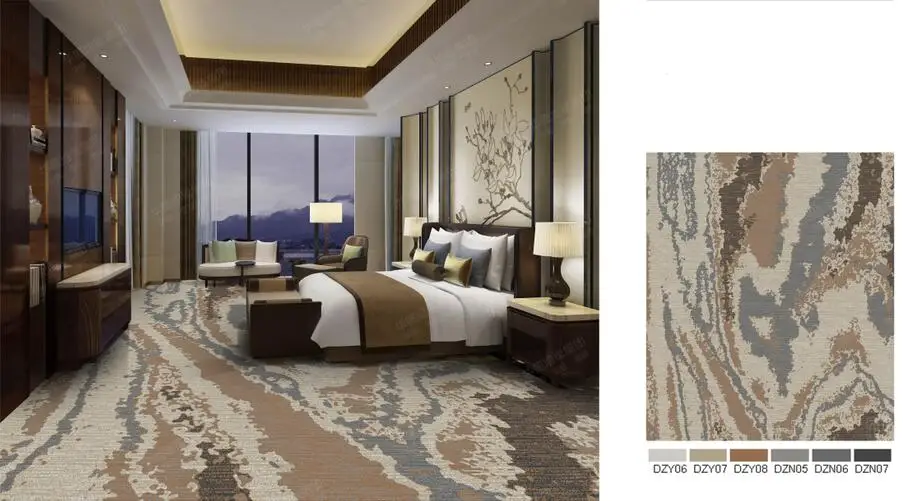 100% PP Material Grey Color Pattern Design Luxury Hotel Guestroom Carpet