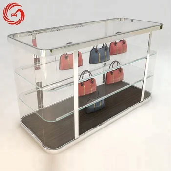 Bag Shop Extra Clear Glass Handbag Display Cabinet With Metal