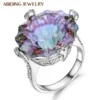 Abiding Luxury Natural Rainbow Mystic Quartz Cocktail Ring 925 Sterling Silver Irregular Gemstone Wedding Rings Jewelry Women