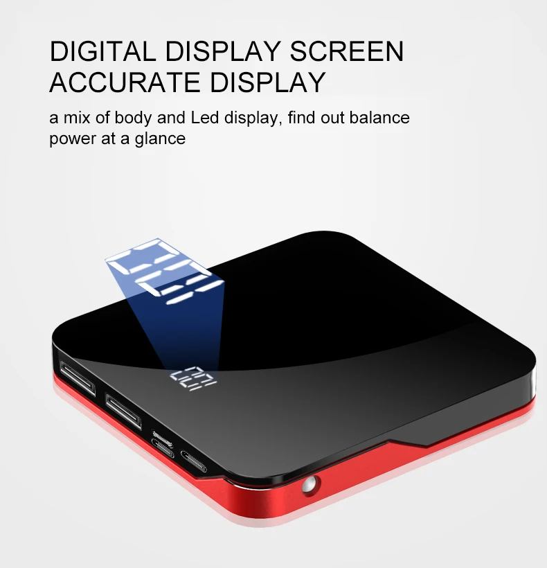 Led Flashlight Large Capacity Power Bank 10000mAh Ultra Slim Dual USB Mirror Design Mobile Power Bank - ANKUX.COM