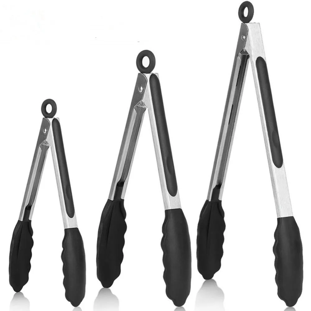 Hot Sale On Amazon Stainless Steel Bbq Kitchen Tongs With Silicone Tips