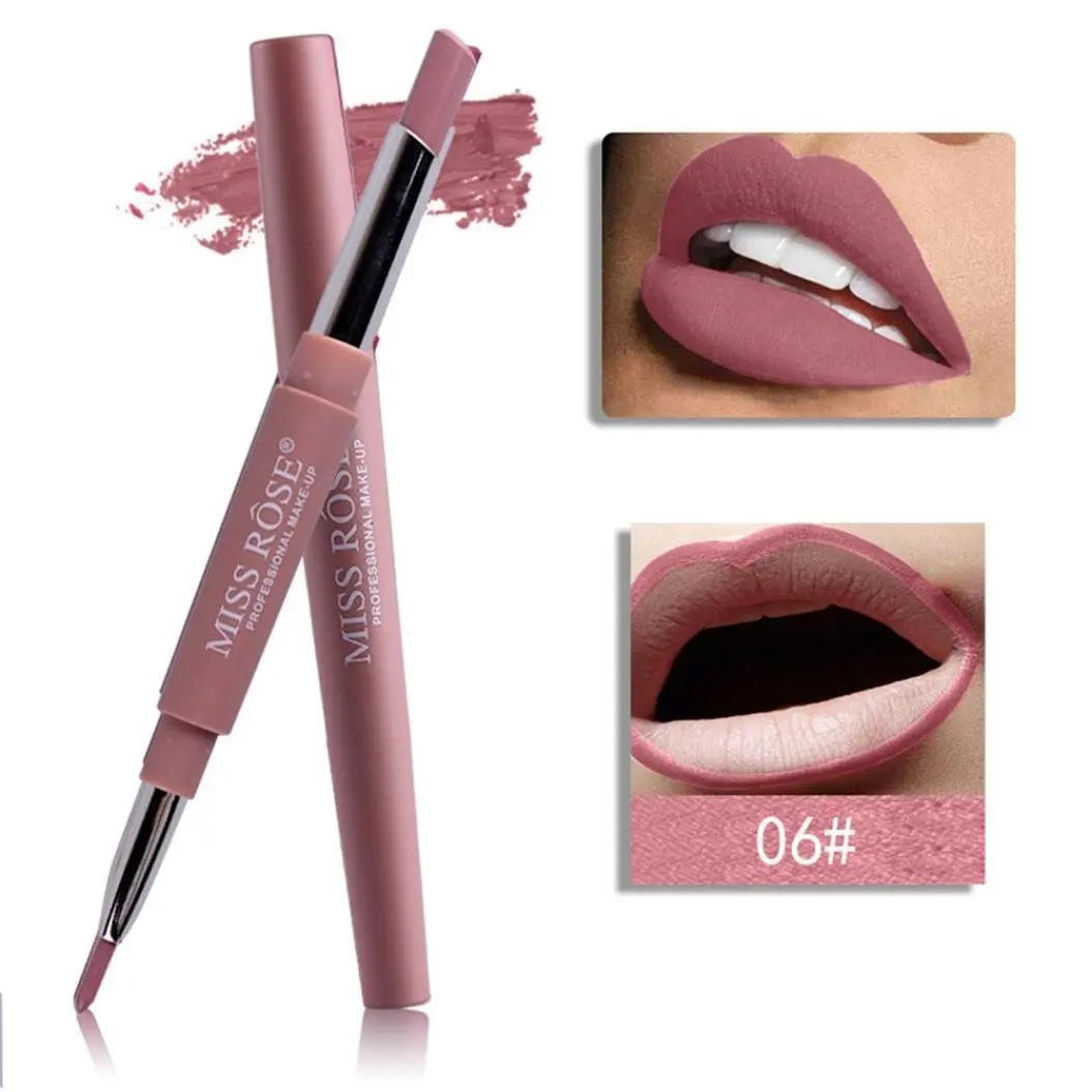 Kasenxet MISS ROSE Lipstick and Lip Liner Set Lipstick Duo Lipstick Matte Waterproof Lipstick Matte Lipstick Liner Lipstick Pencil Lipstick Eraser Color Lipstick All Day (F)