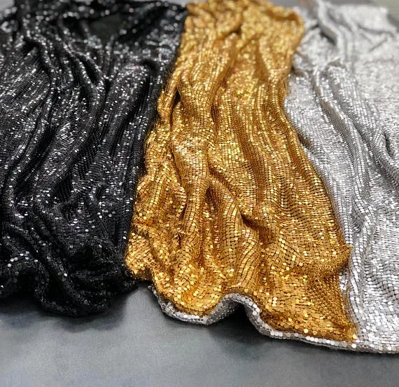 Gold Silver Metal Sequin Mesh Fabric Metallic Cloth Curtain Shimmer