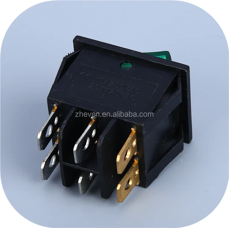 Dpdt 220v Red Green Double Pole Rocker Switch With 6 Pins On Off Light ...