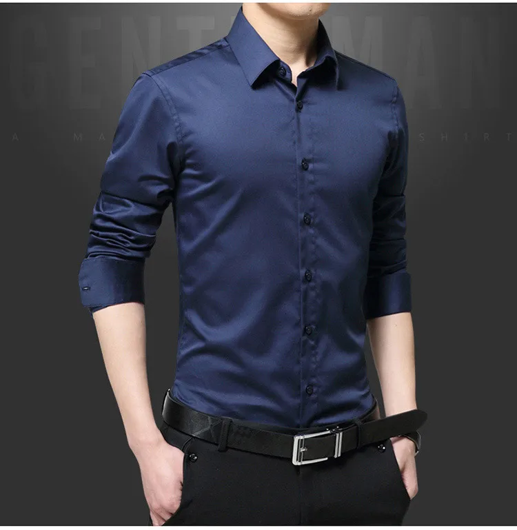 New Long-sleeved Shirt Men's Youth Business Casual Wild Inch Shirt Slim ...