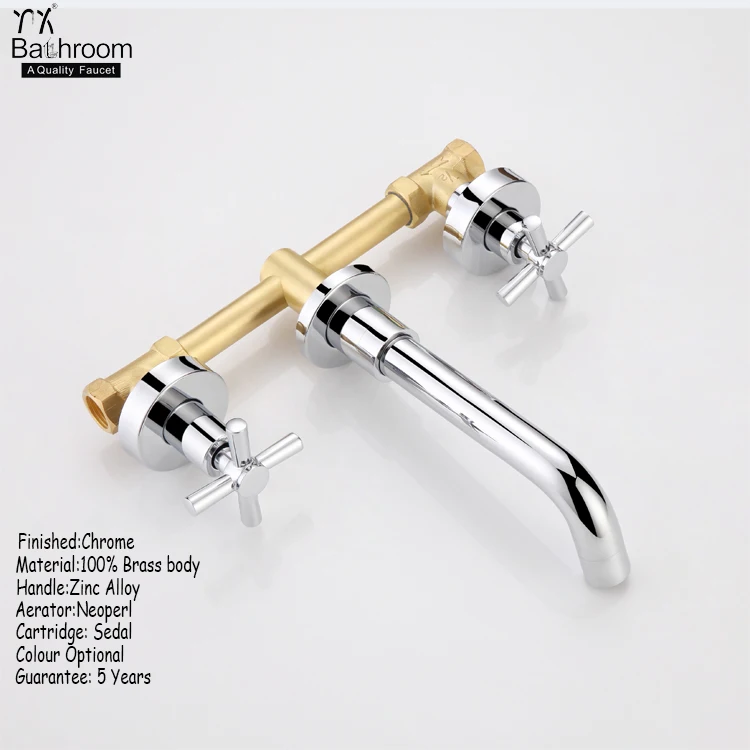 Basin bathtub dual-use faucet Chrome Wall Mounted three hole Rotary basin faucet