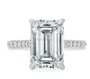 AAA Cubic Zirconia 925 Sterling Silver Emerald Cut Halo Simulated Diamond Engagement Ring/Emerald Cut Wedding Ring
