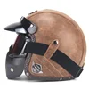 Fashion PU Leather Helmets 3/4 Full Face Vintage Motorcycle Helmet With Goggle Mask