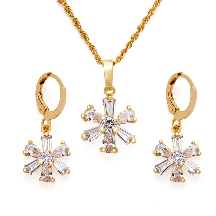 Colorful dubai cheap bridal 18k gold plated zircon necklace and earrings jewelry set
