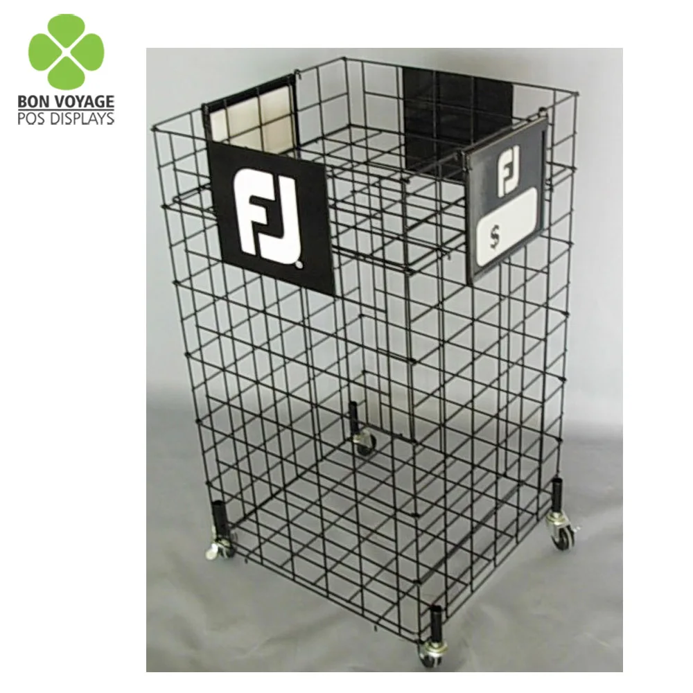Retail promotional folding wire dump bin with wheels, View wire dump