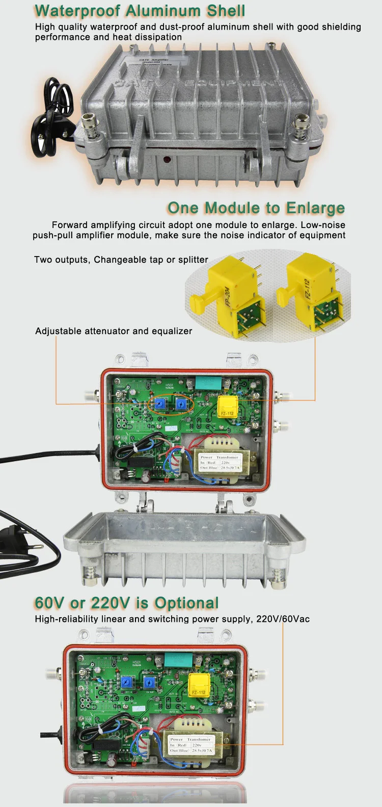 HFC user home RF amplifier, user amplifier, CATV amplifier, View pull